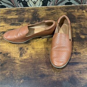 Brown Textured Slip-On Loafers